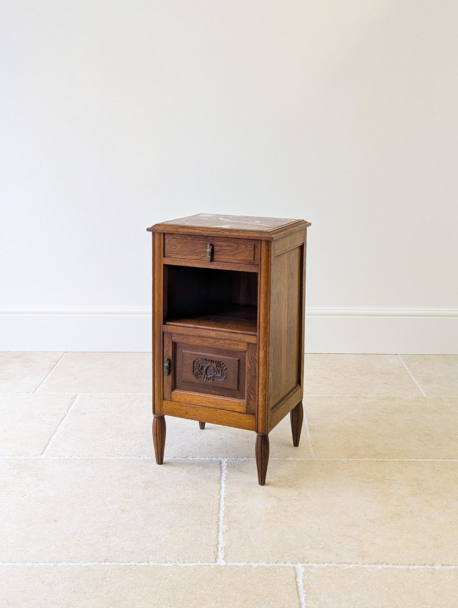 Antique French Oak Bedside Cabinet with Marble Top c.1900 (1 of 15)