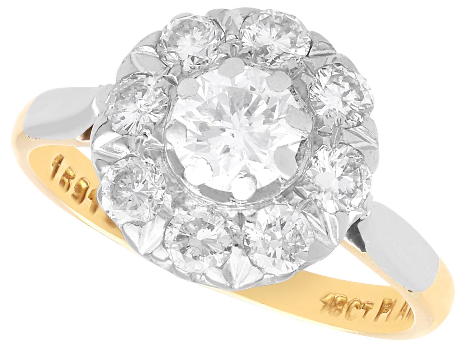 Antique 1.38ct Diamond & 18ct Yellow Gold Cluster Ring c.1910 (1 of 12)