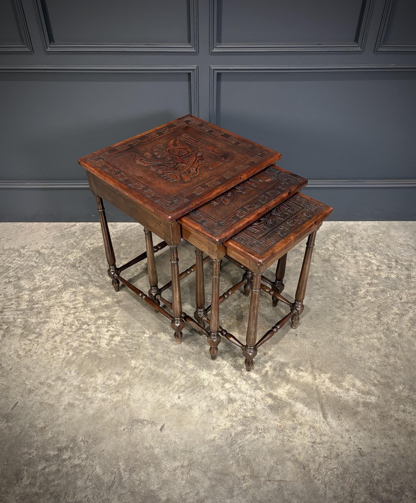 Nest of Three Embossed Leather Top Tables (1 of 14) Nest of Three Embossed Leather Top Tables (1 of 14)