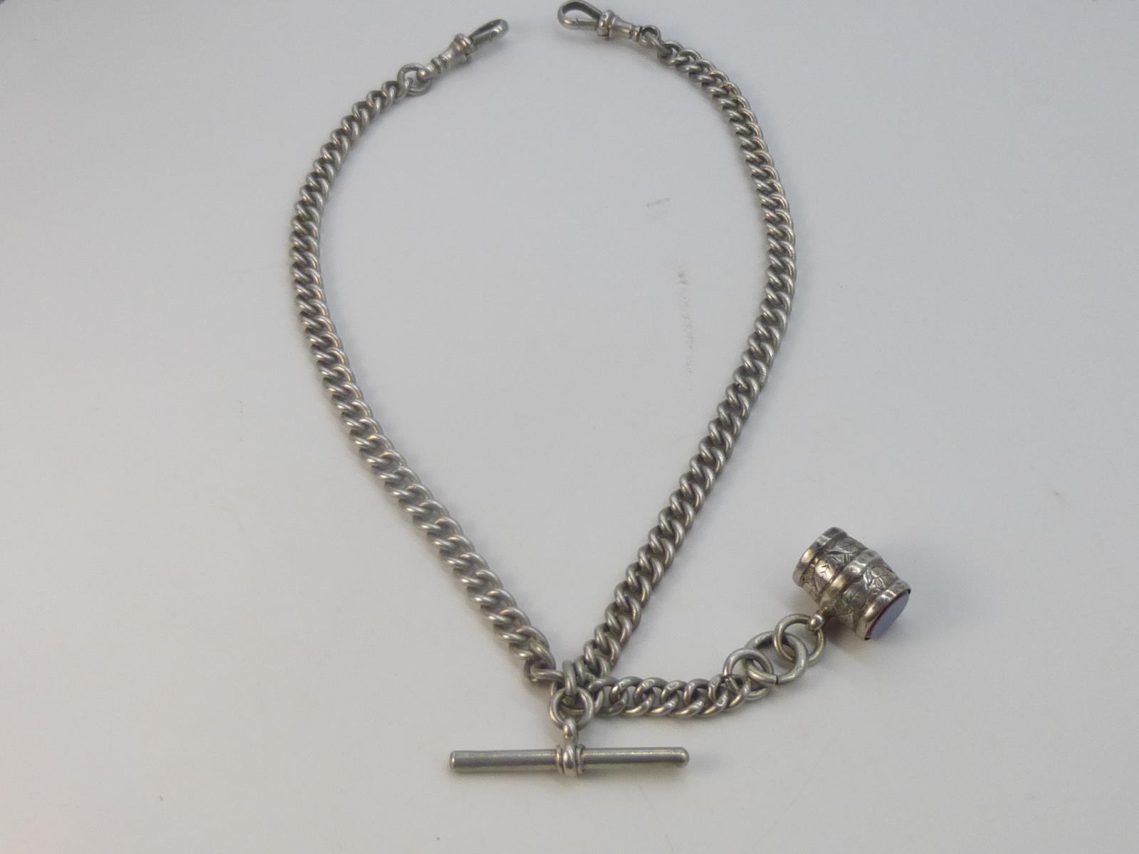 Edwardian Silver Watch Chain Albert & Fob (1 of 5)