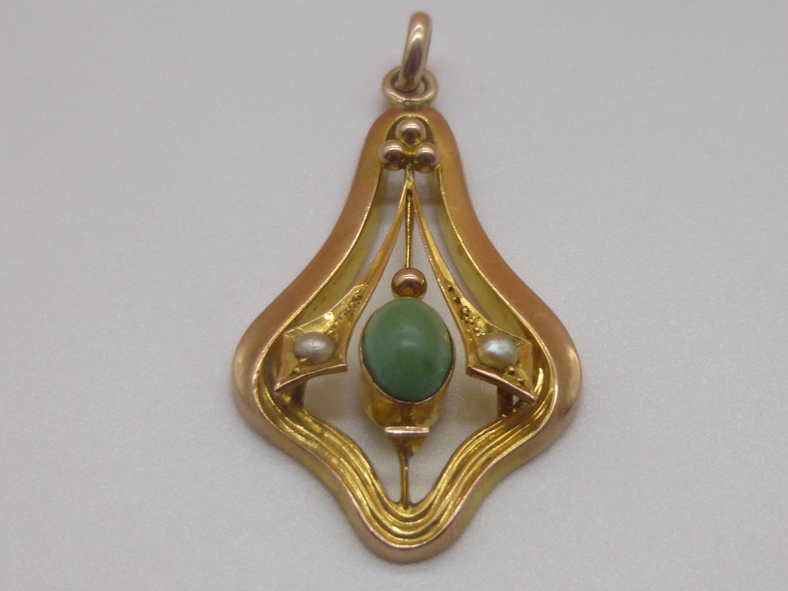 Murlle Bennett 9ct Gold, Turquoise & Seed Pearl Pendant (1 of 6)