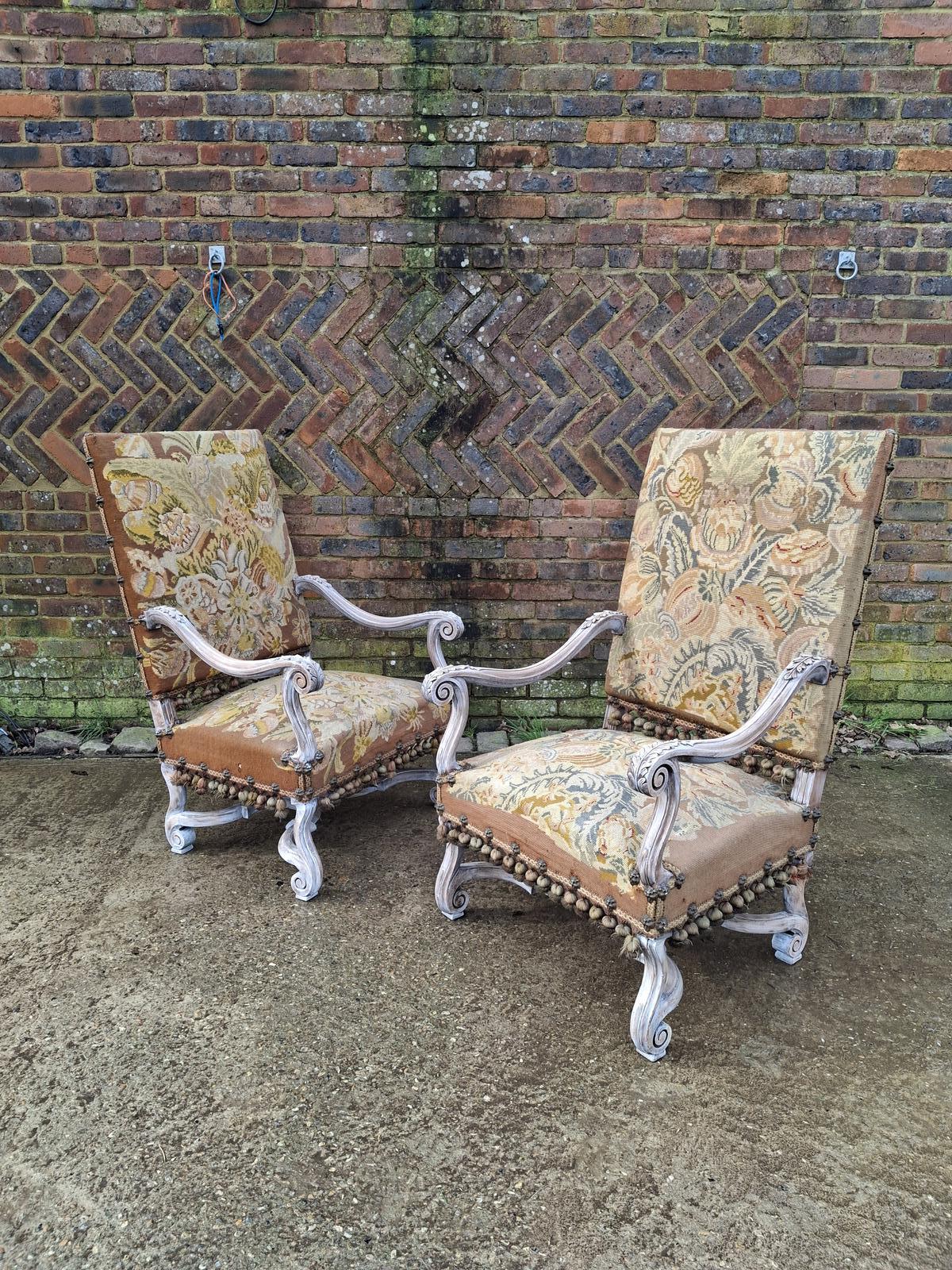 Pair of Lime Waxed French Craved Chairs (1 of 14) Pair of Lime Waxed French Craved Chairs (1 of 14)