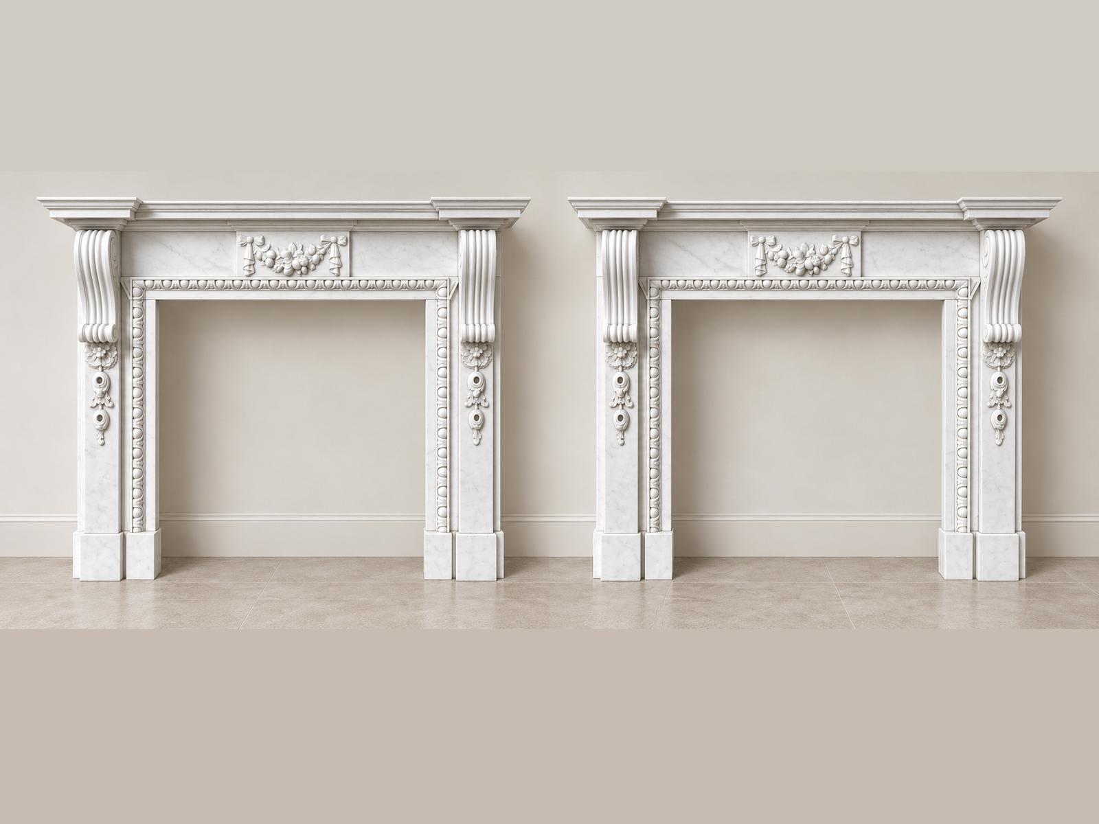 Fine Pair of Large Antique Edwardian Carved White Marble Fireplaces (1 of 6) Fine Pair of Large Antique Edwardian Carved White Marble Fireplaces (1 of 6)