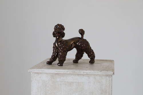 Italian Mid 20th Century Porcelain Poodle Dog Figurine Bronze Glaze (1 of 7)