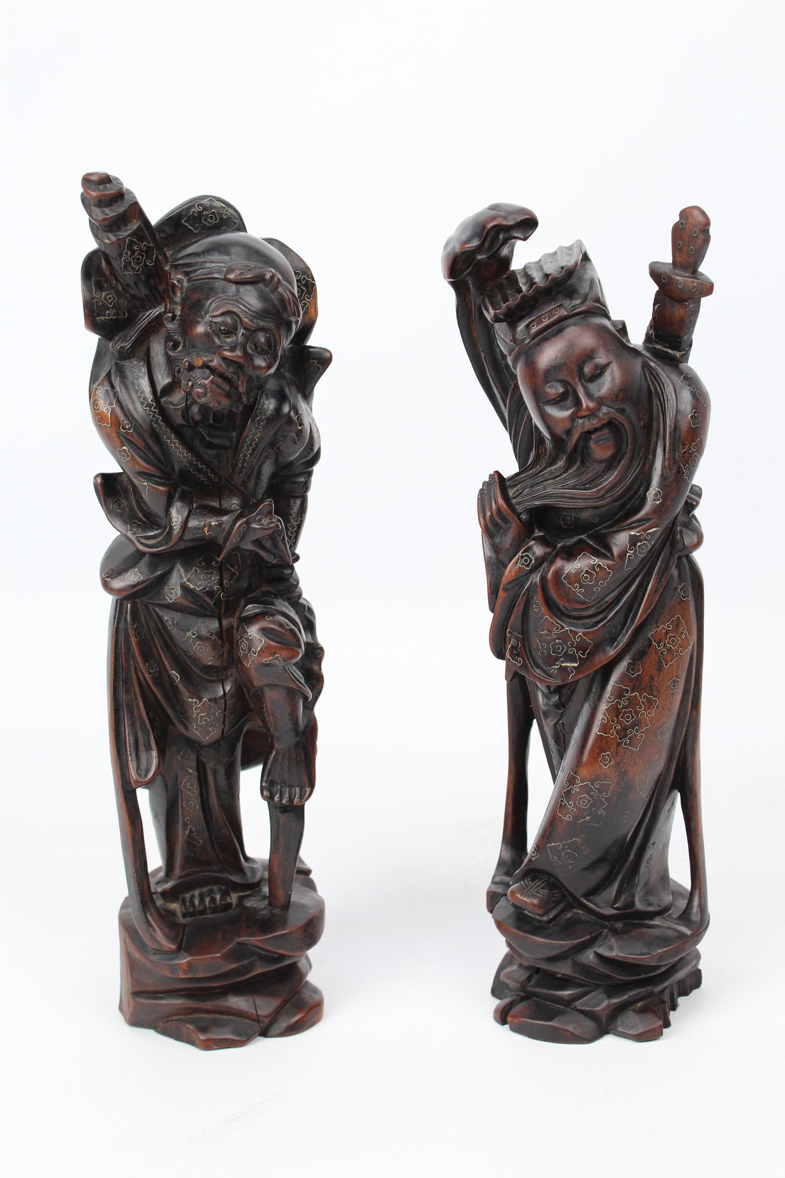 Pair of Antique Inlaid Chinese Immortal Figures (1 of 13)