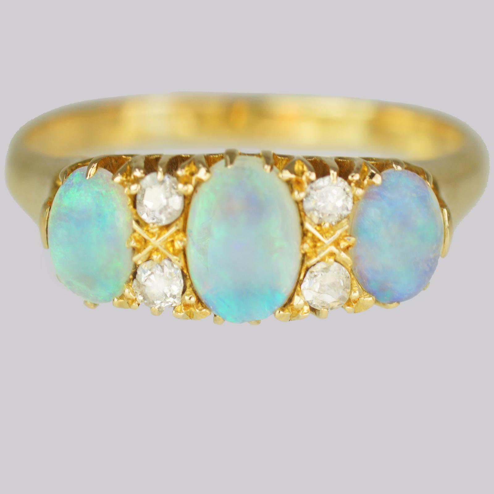 Victorian Opal and Diamond Ring 18ct Gold Antique Diamond and Opal Trilogy Ring Circa 1890 (1 of 7)