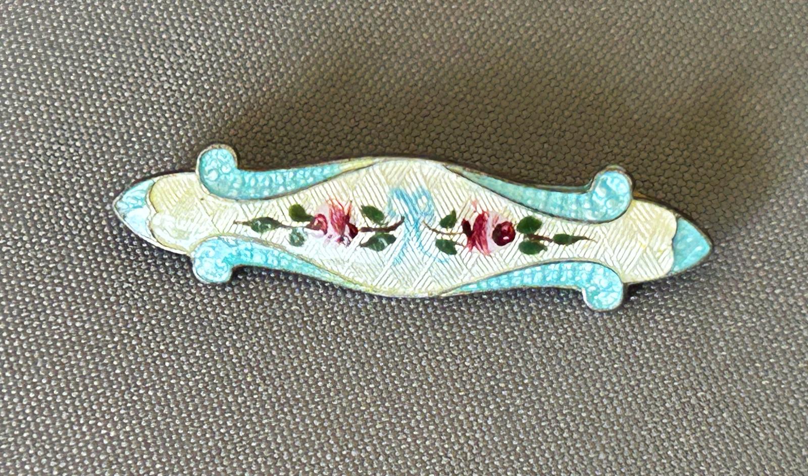 Petite Art Nouveau Silver & Guilloche Enamel Brooch (1 of 6)