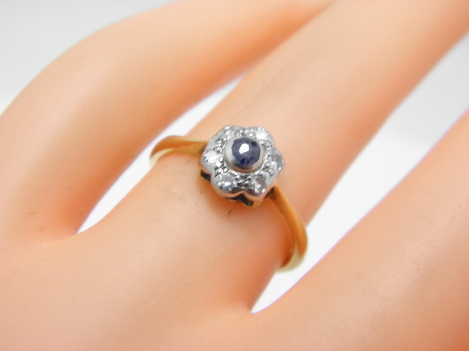 Antique 18ct Gold Platinum Sapphire Diamond Cluster Ring Size K 1/2 (US Size 5.75) C1880 (1 of 13)