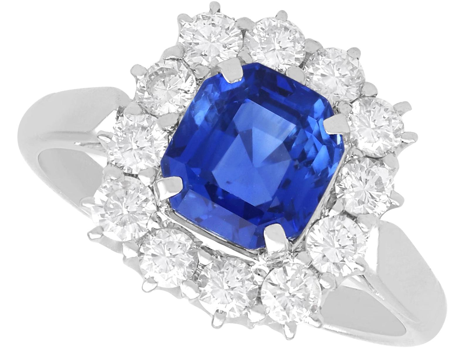 Vintage 2.60ct Ceylon Sapphire & 1ct Diamond Platinum Dress Ring c.1945 (1 of 13)