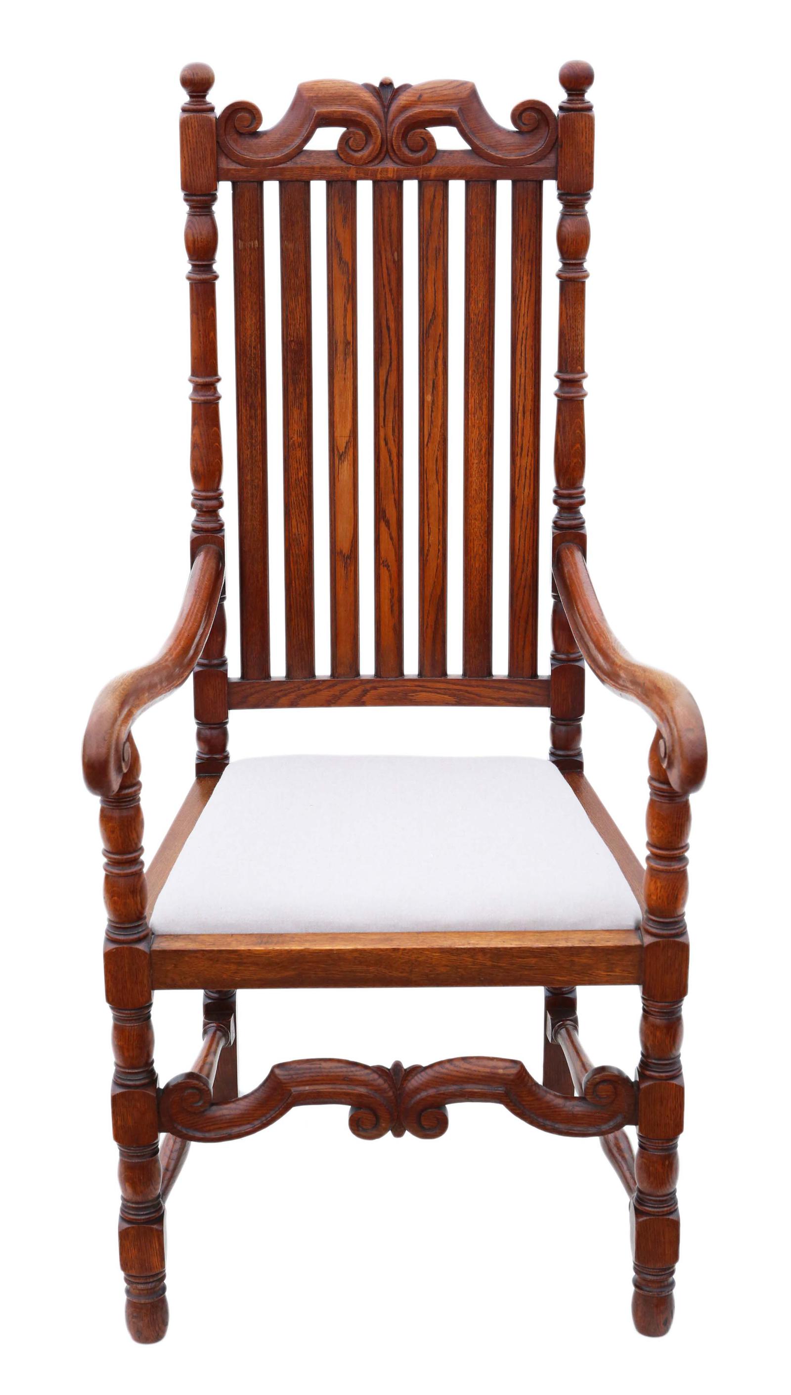 Oak Armchair Elbow Desk Chair c.1915 Charles II Style (1 of 8)