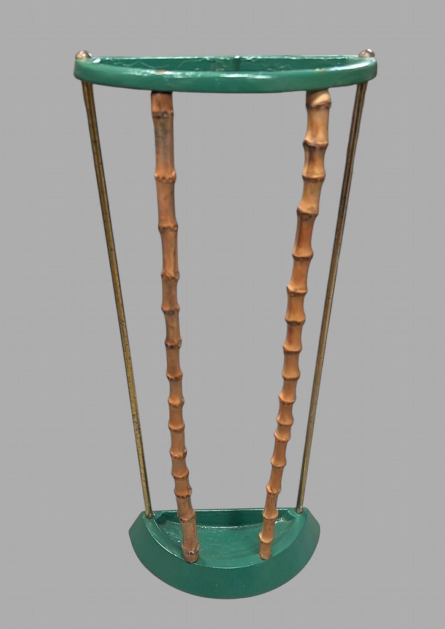 Vintage Faux Bamboo & Brass Umbrella Stand, c.1950s–1970s (1 of 4)