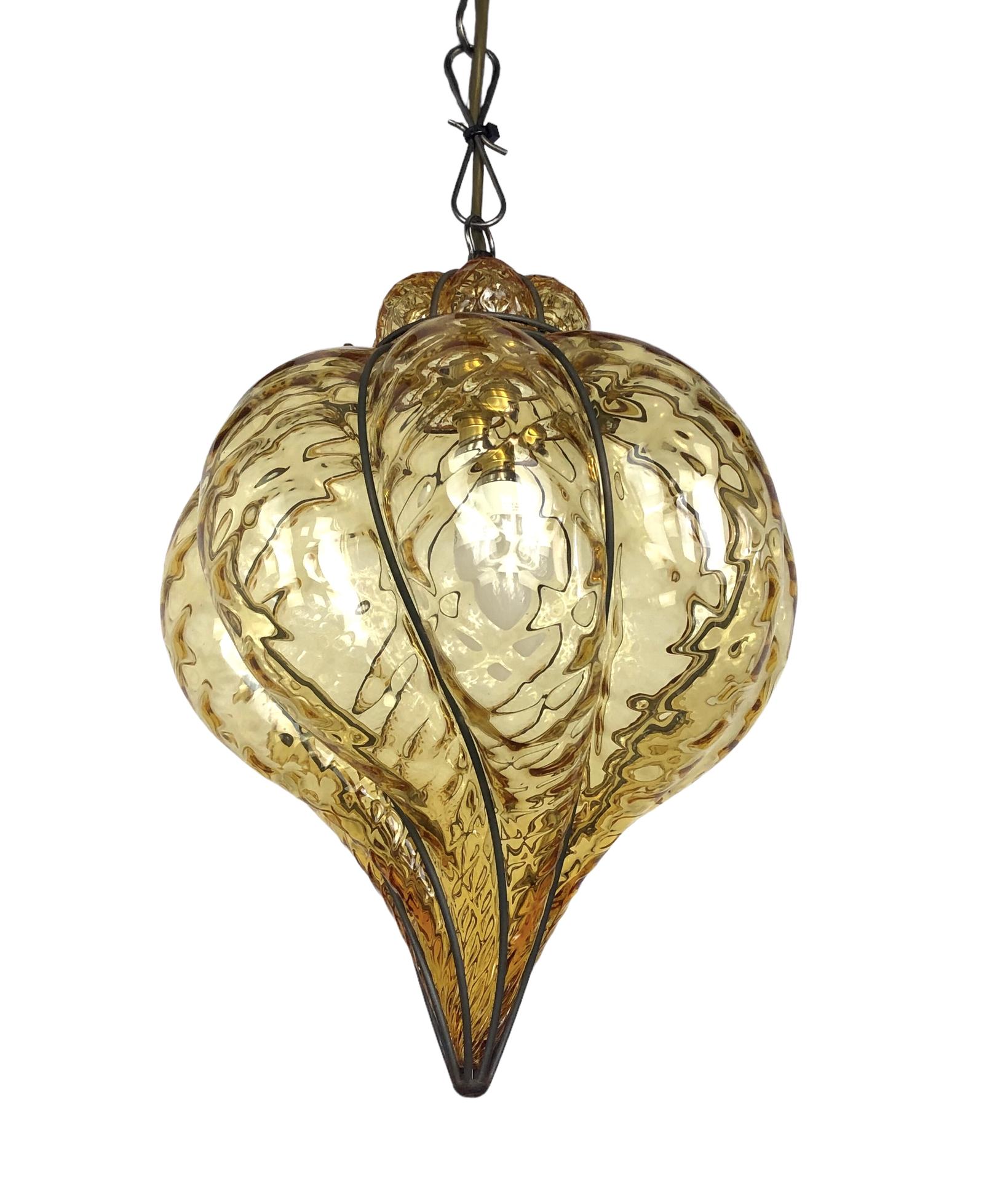 Venetian Caged Pendant Amber Glass Light Teardrop Pendant (1 of 13)