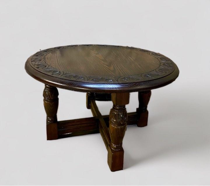 Vintage Jaycee Furniture / Large Round Carved Oak Coffee Table / English c.1970 (1 of 6) Vintage Jaycee Furniture / Large Round Carved Oak Coffee Table / English c.1970 (1 of 6)