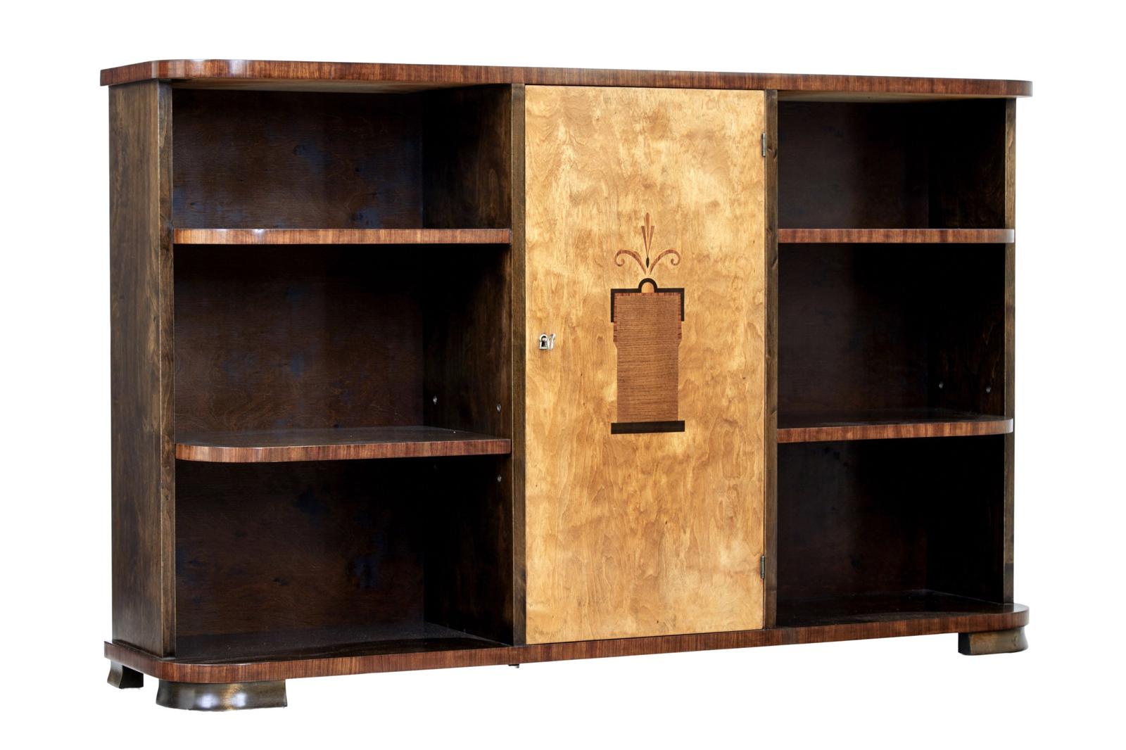Mid 20th Century Scandinavian Birch Inlaid Open Bookcase (1 of 9)