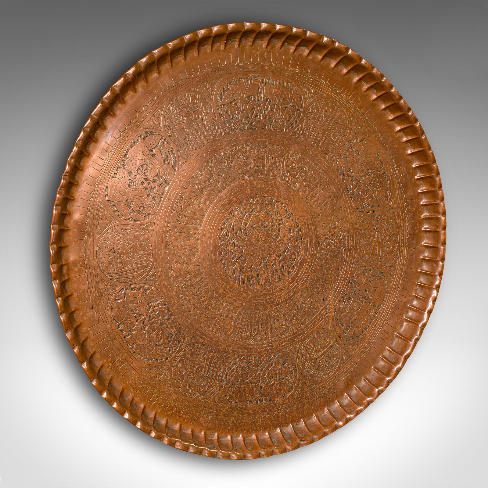 Large Antique Presentation Tray, Persian, Engraved Copper, Charger c.1850 (1 of 11)