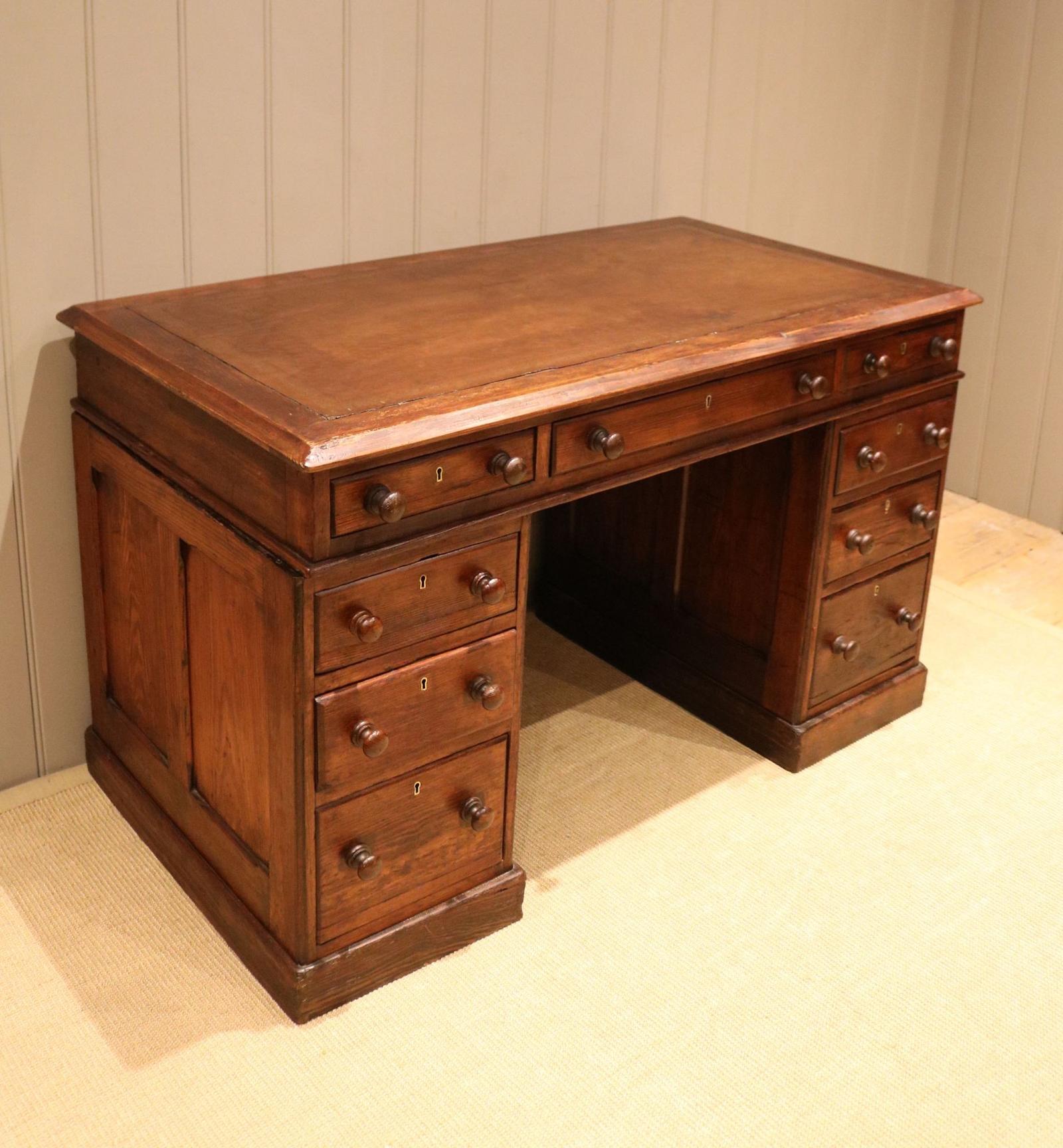 Rustic Pitch Pine Pedestal Desk (1 of 12) Rustic Pitch Pine Pedestal Desk (1 of 12)