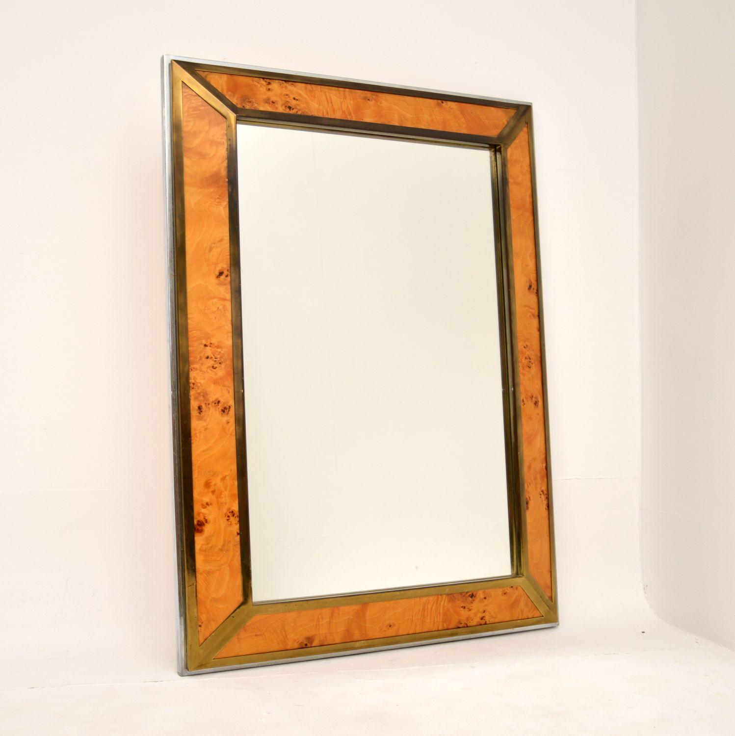 1970s Vintage Italian Walnut, Brass & Chrome Mirror (1 of 10)