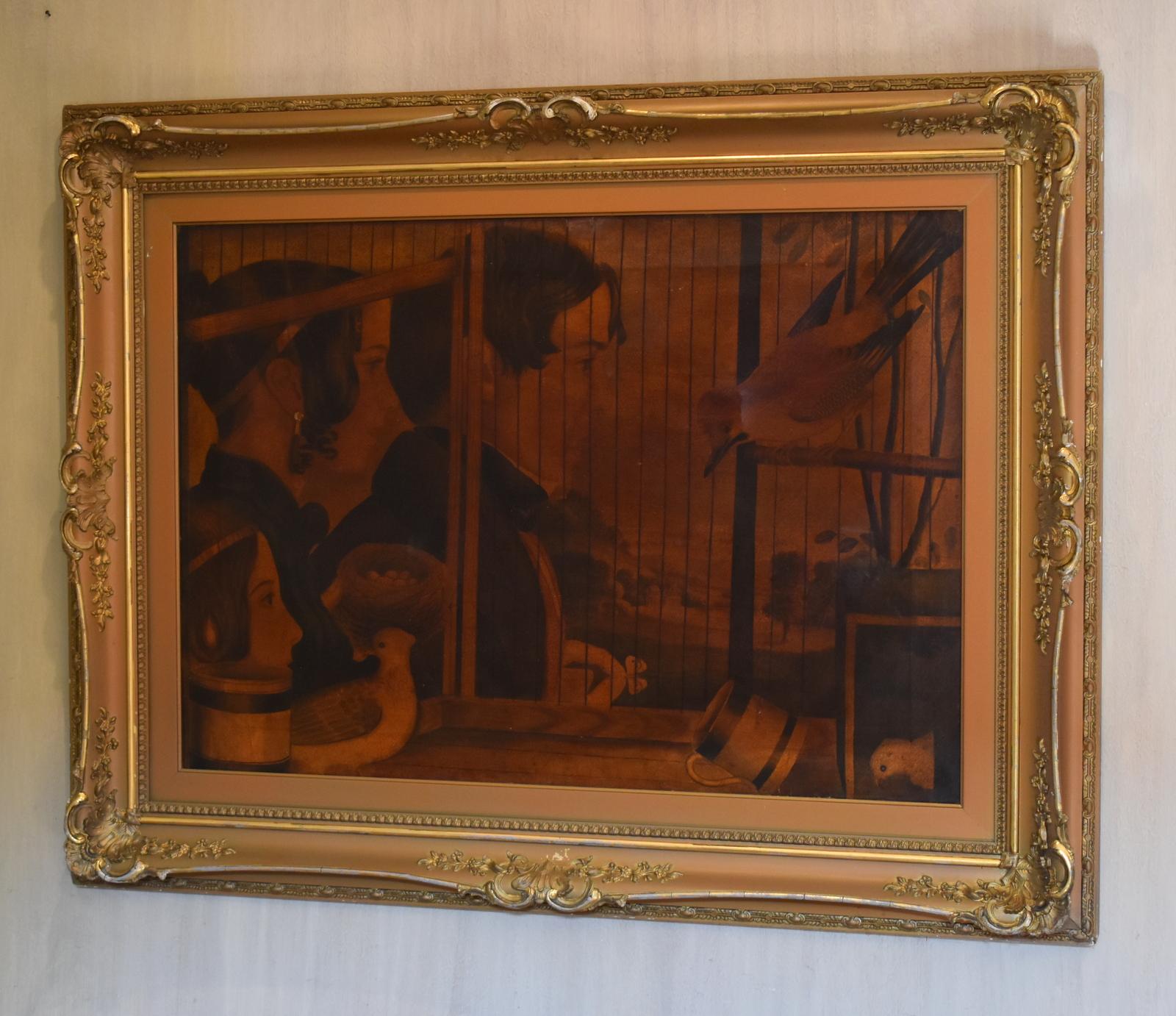 Large Regency Print of a Family with Birds (1 of 7)