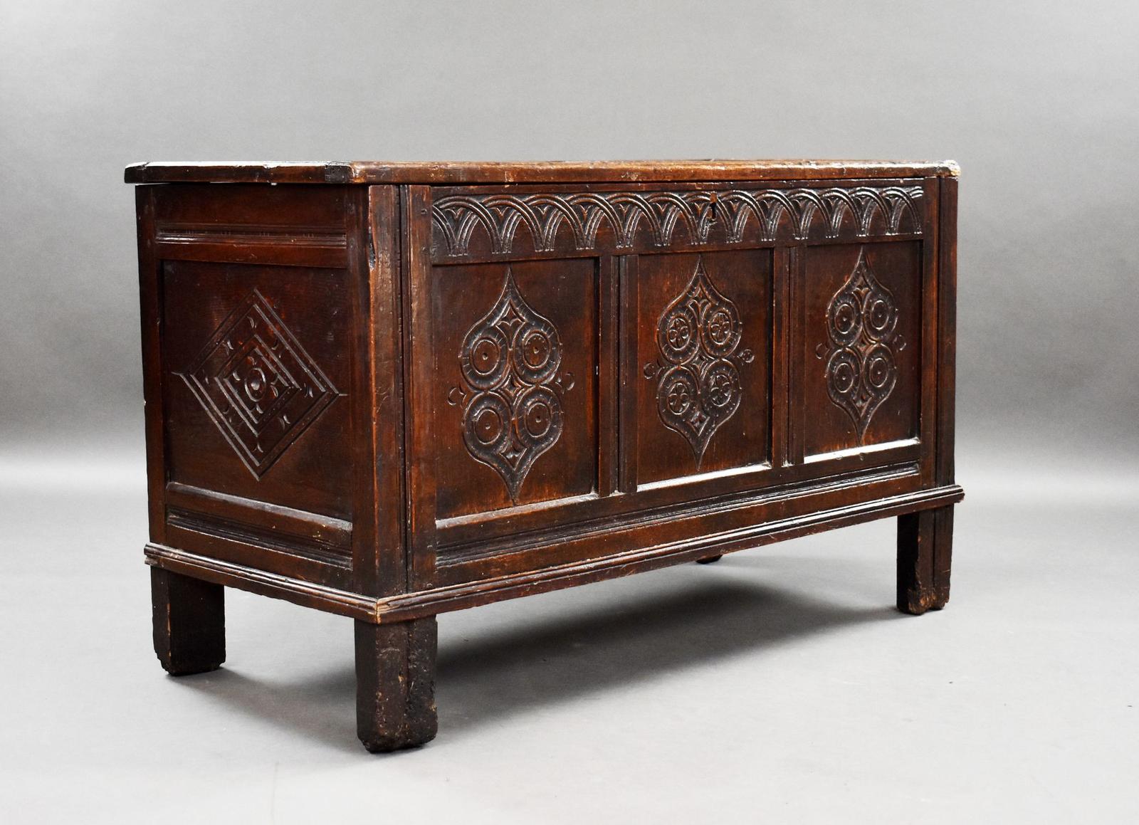 17th Century Carved Oak Coffer (1 of 12)