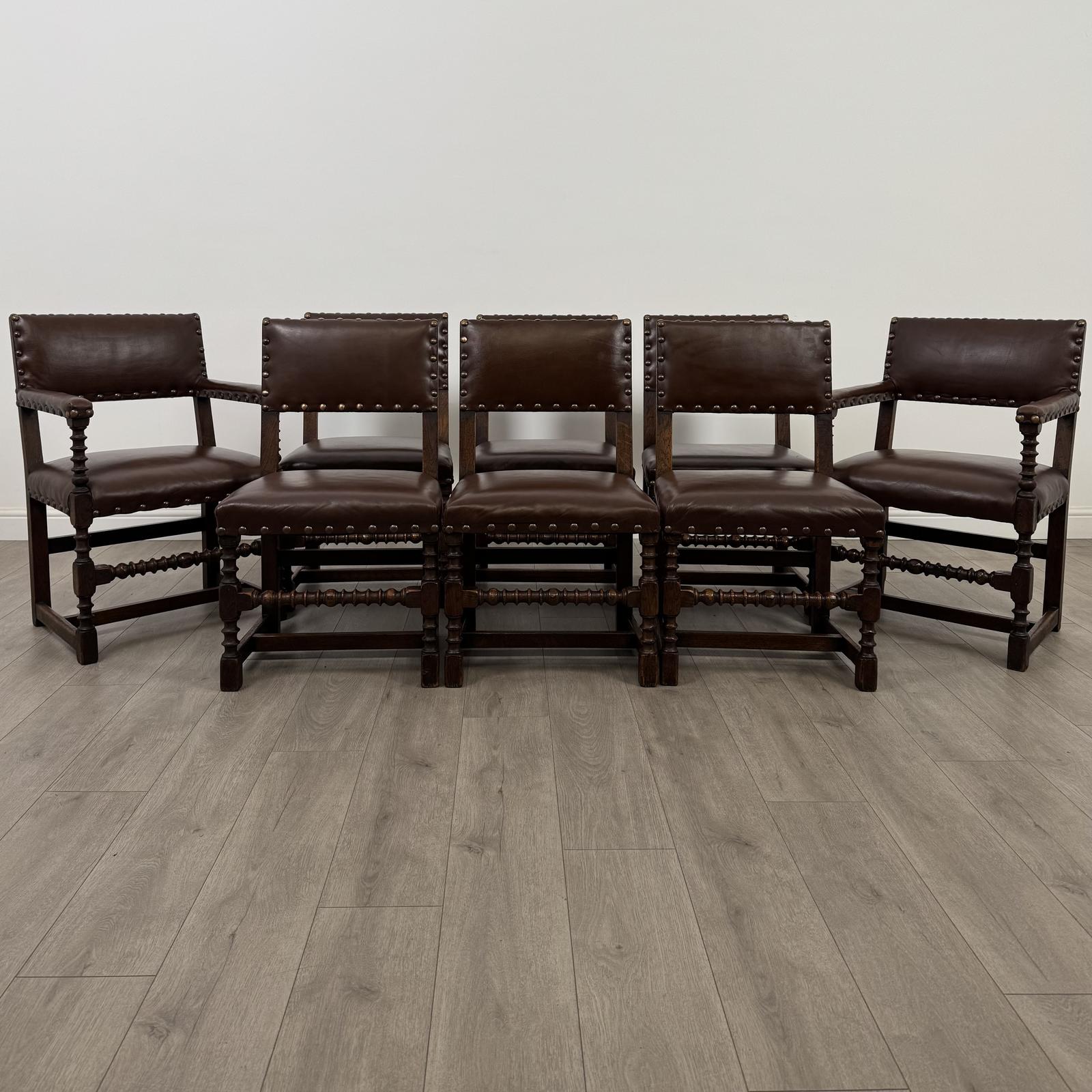 Antique 20th Century Set of 8 Oak Bobbin Turned Dining Chairs (1 of 10)