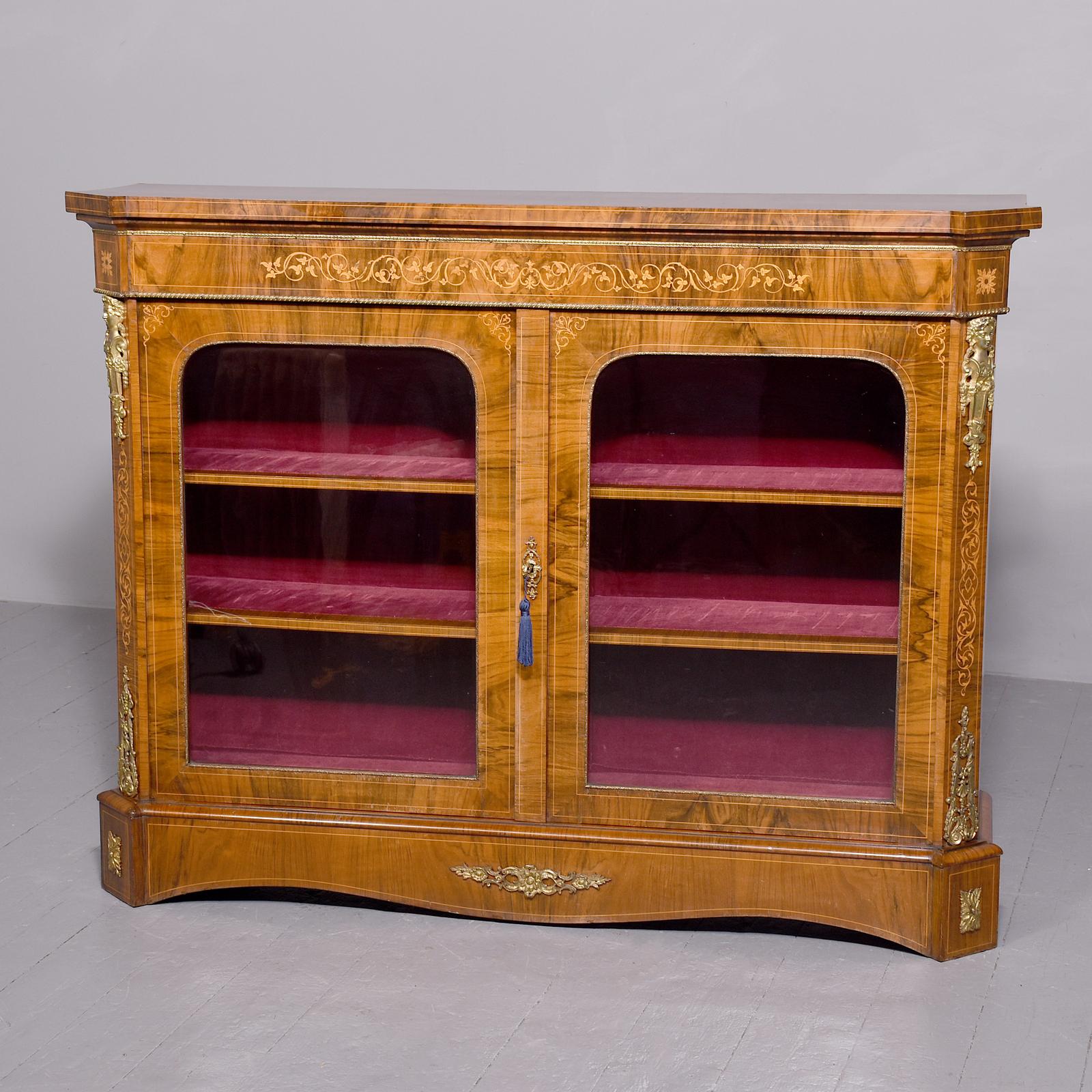 Victorian Figured Walnut Marquetry Inlaid Two-door Glazed Cabinet (1 of 9)