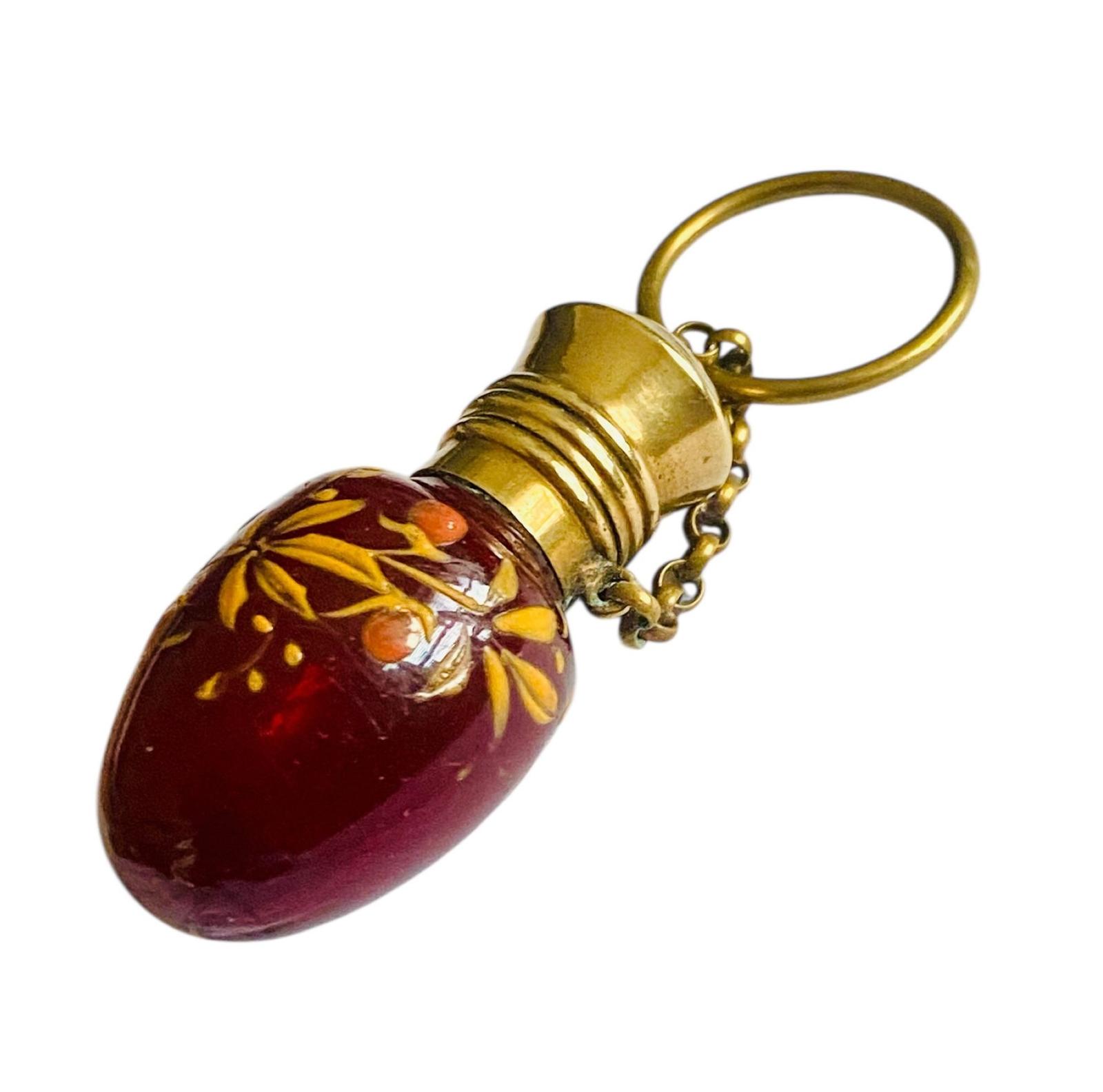 Antique Chatelaine Perfume Scent Bottle Miniature Enamelled Ruby Red Glass Egg Form Circa 1880 (1 of 11)