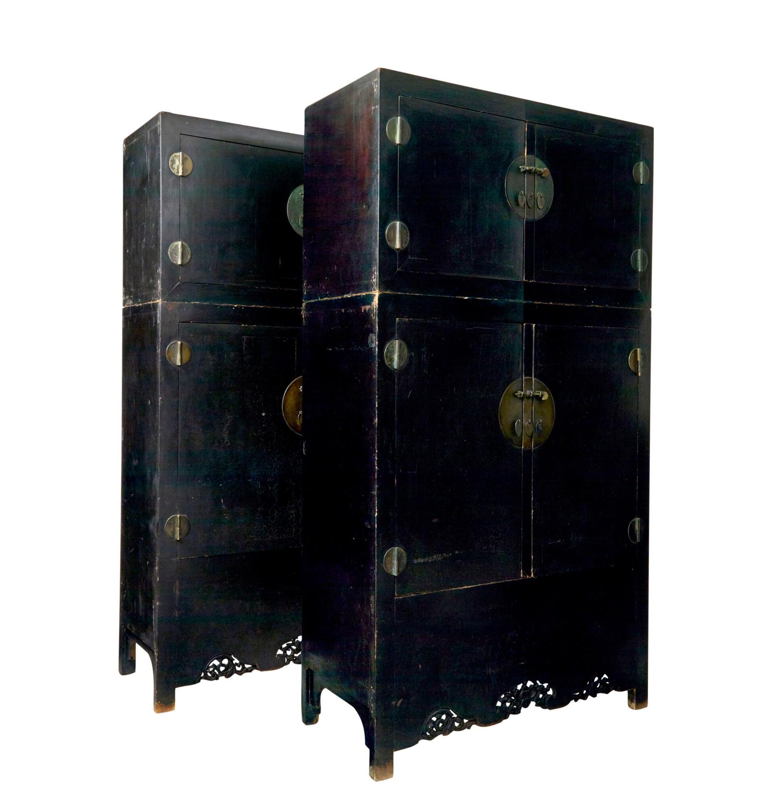Pair of 19th Century Black Lacquered Chinese Compound Cabinets (1 of 12)