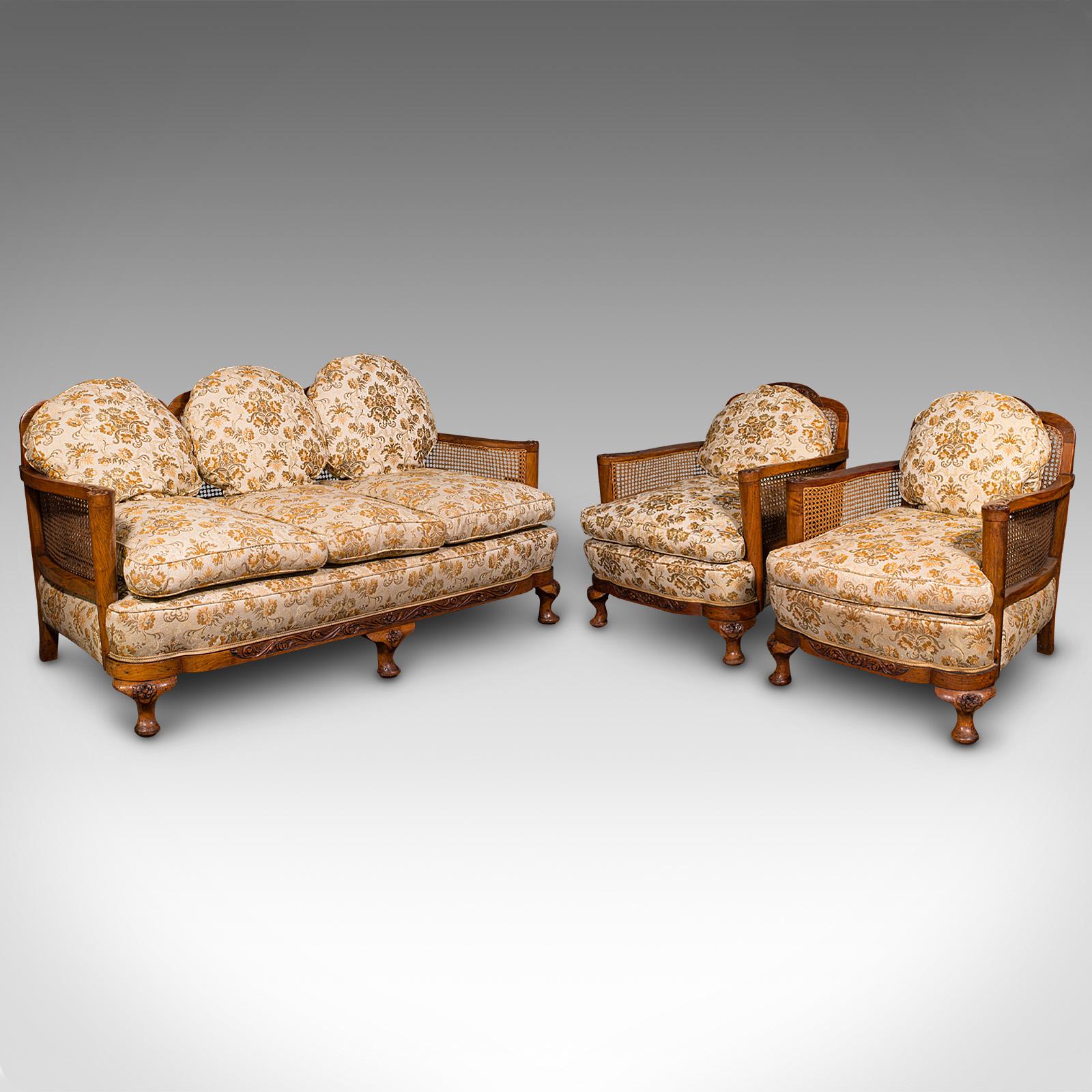 Antique Bergere Sofa Suite, English, Walnut, 3 Seat Settee, Armchair, Edwardian (1 of 12)