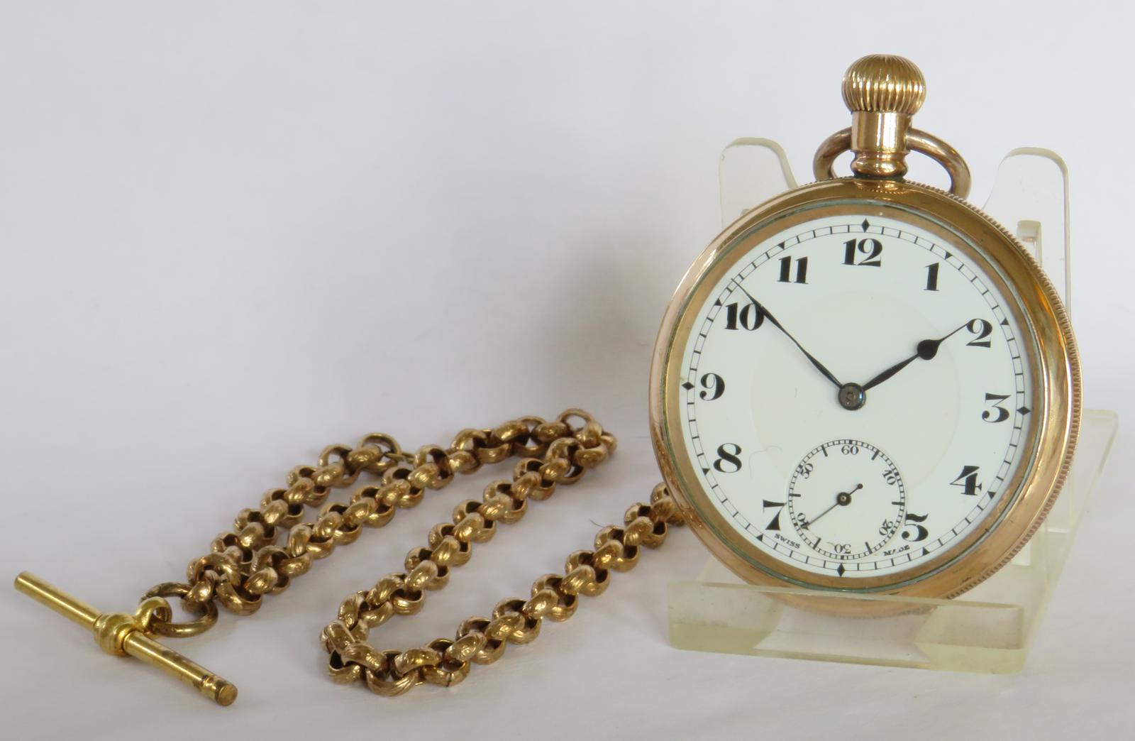 Pocket Watch: 1930s Record Trenton Pocket Watch & Chain (1 of 5)
