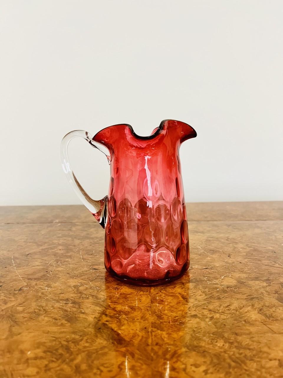 Antique Victorian Cranberry Glass Jug (1 of 4) Antique Victorian Cranberry Glass Jug (1 of 4)