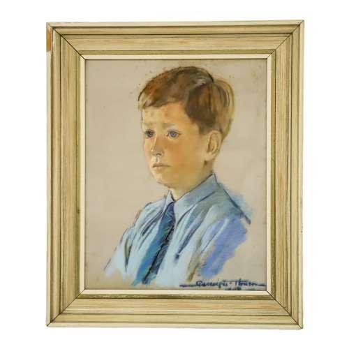 Pastel Portrait of Young Boy Wood Frame Behind Glass 1970s (1 of 10)