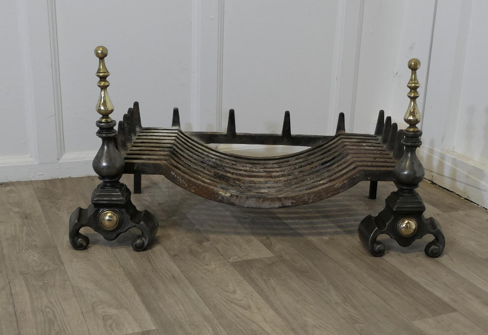 Large Polished Steel & Brass Log Grate on Andirons (1 of 6)