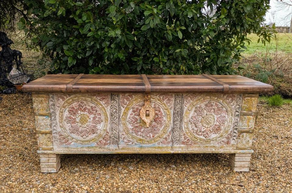 Antique Indian Dowry Chest Hand Painted (1 of 8)