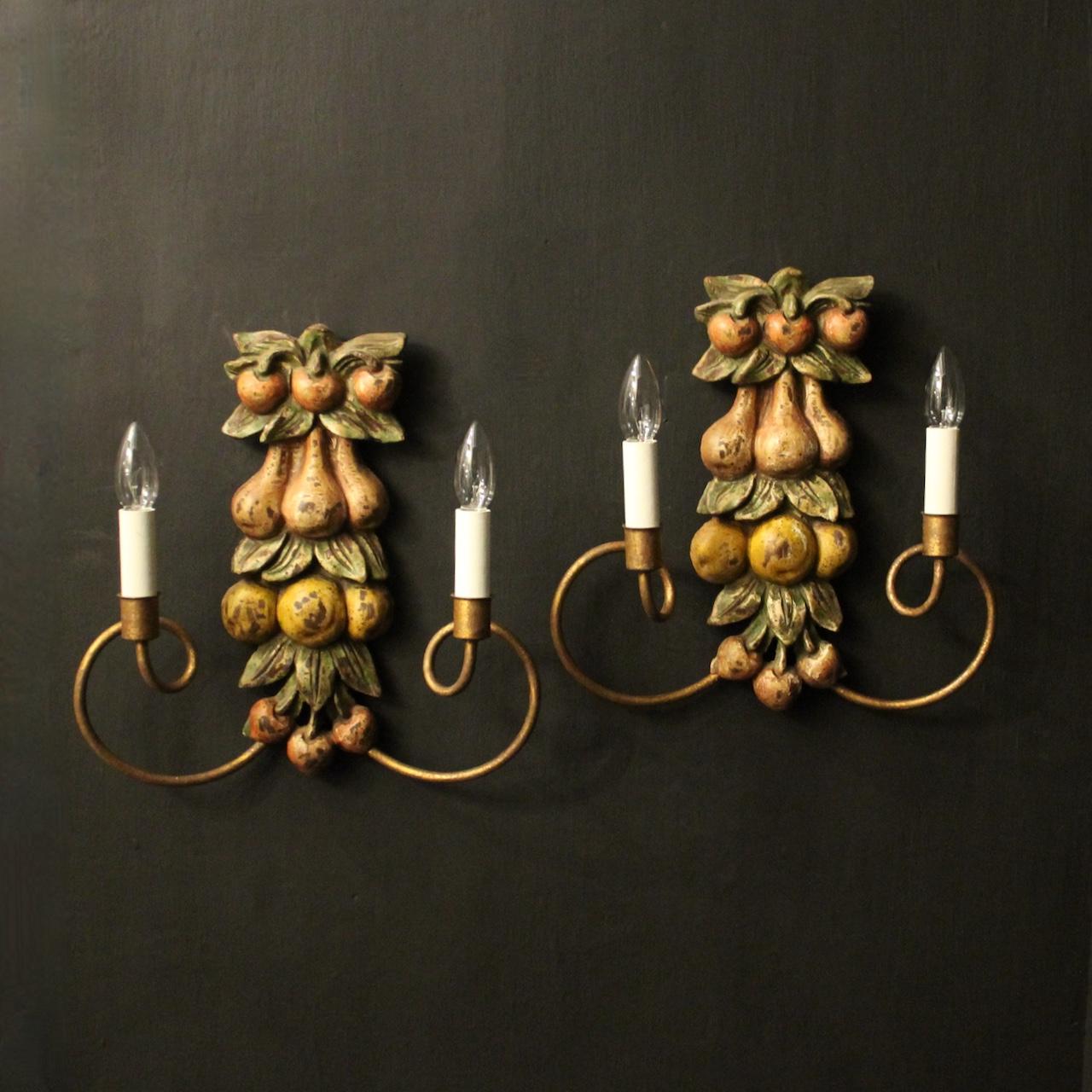 French Polychrome Fruit Antique Wall Lights (1 of 10)