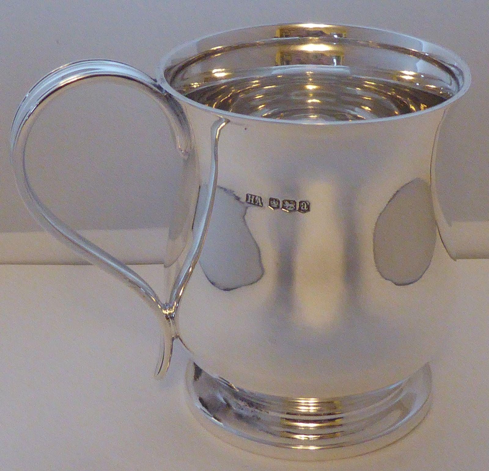 1918 Hallmarked Silver Christening Mug 1/2 Pint Tankard Atkin Bros 164g (1 of 9)