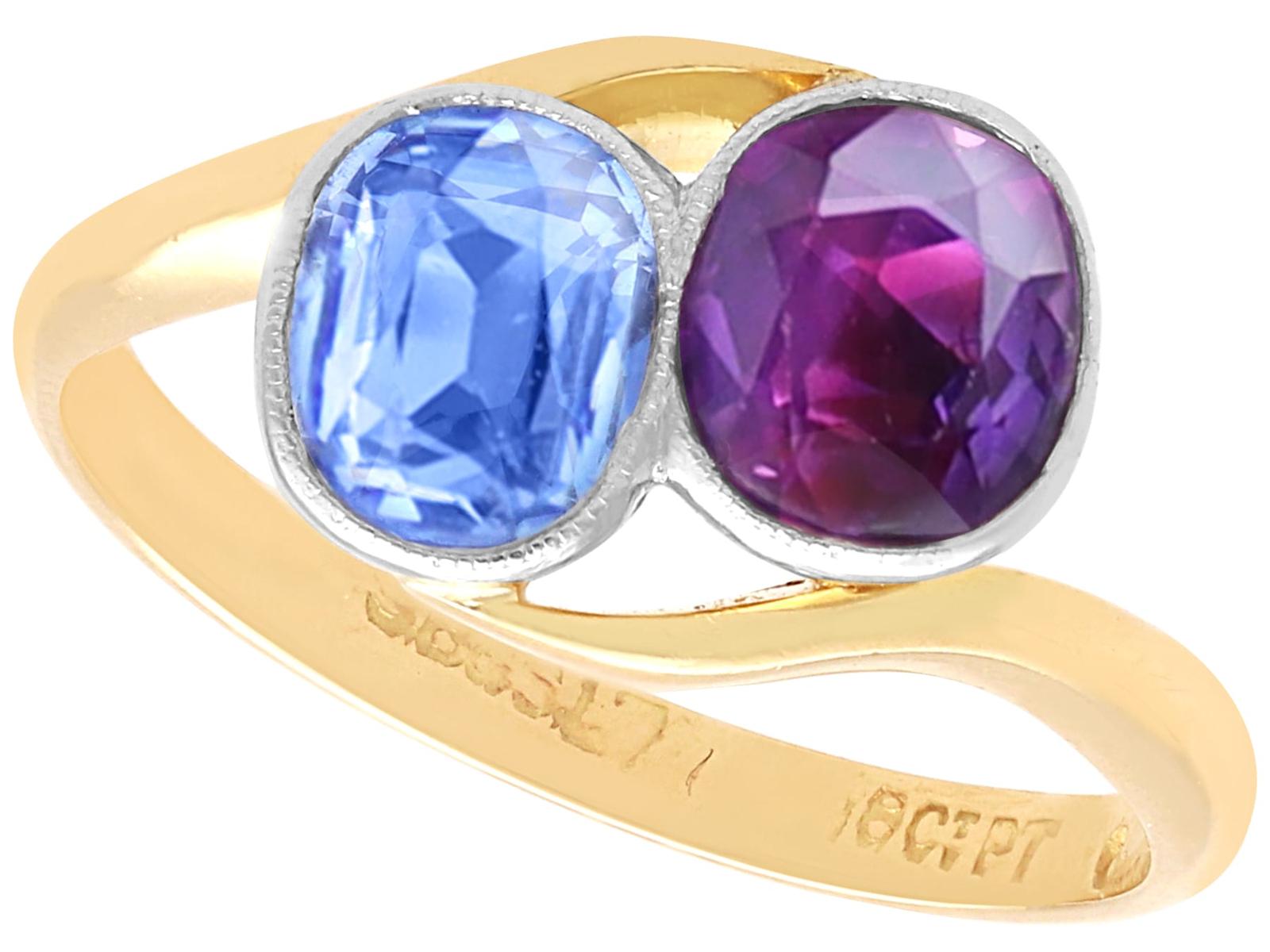 Antique 1.90ct Pink and Blue Sapphire 18ct Yellow Gold Twist Ring Circa 1905 (1 of 14)