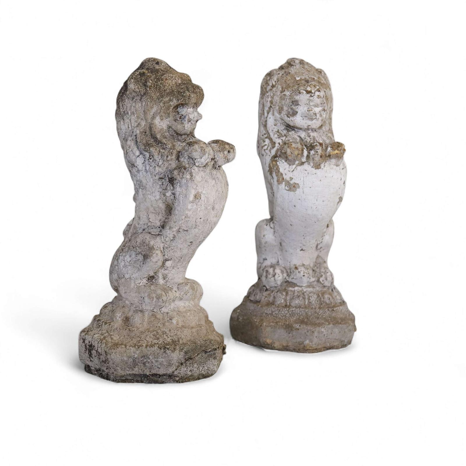 Pair of English Mid‑Century Stone Garden Lions Standing Guard in a Regal Pose (1 of 9)