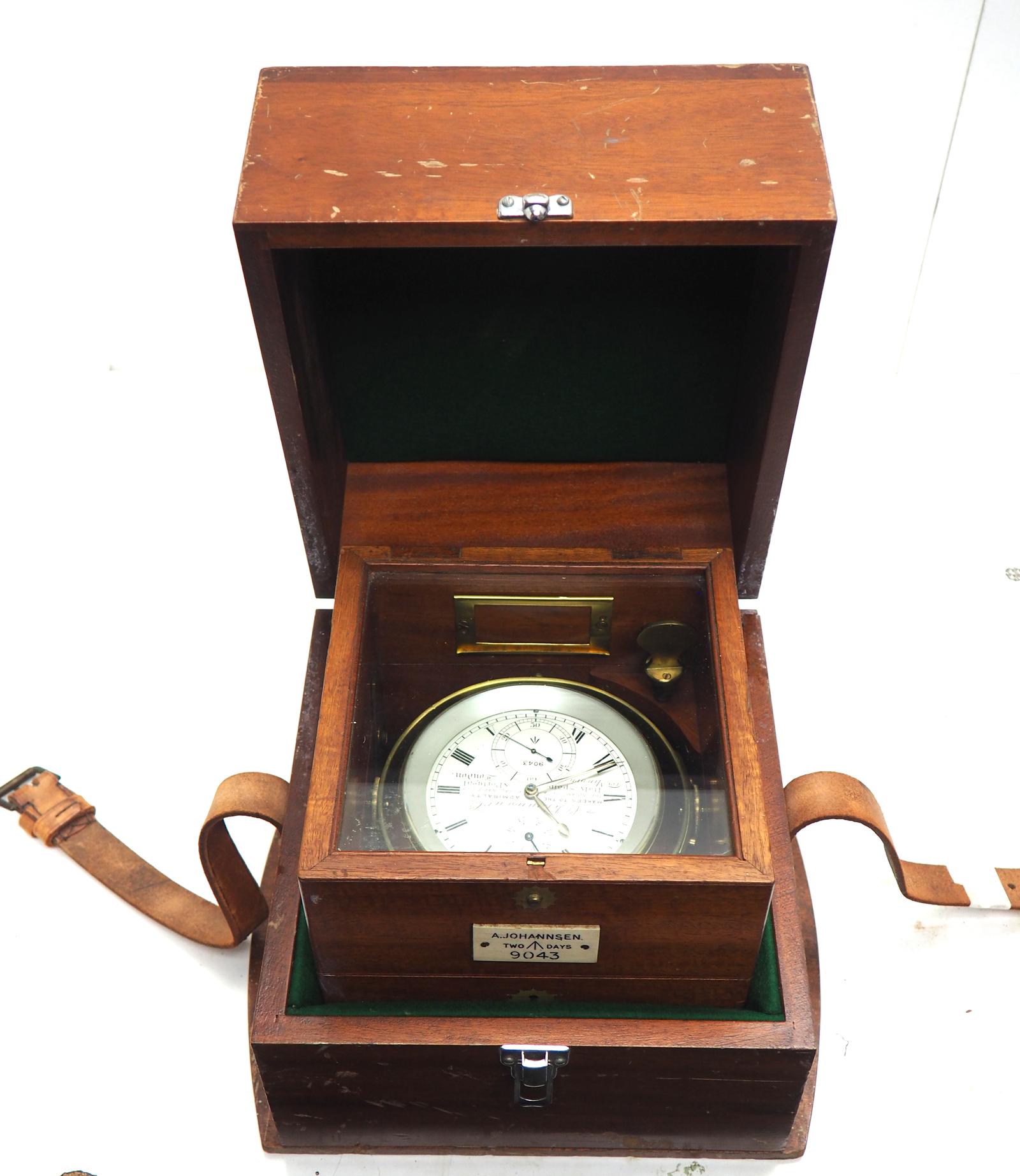 Original A Johannsen 2-day Marine Chronometer Clock No.9043 – Chain Fusee Box & Key (1 of 19) Original A Johannsen 2-day Marine Chronometer Clock No.9043 – Chain Fusee Box & Key (1 of 19)