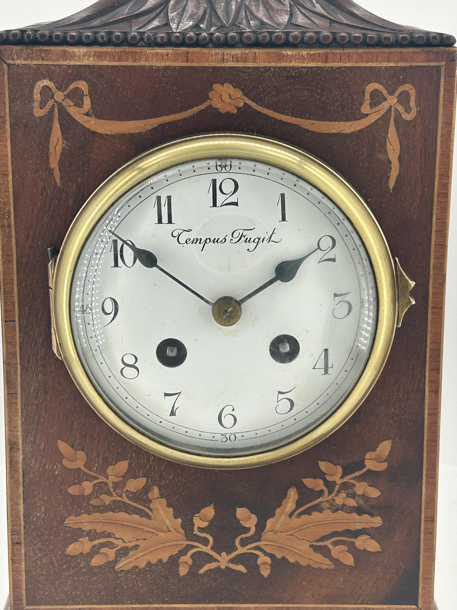 Wonderful Carved & Inlaid Mahogany Case Mantel Clock ca.1890 (1 of 15)
