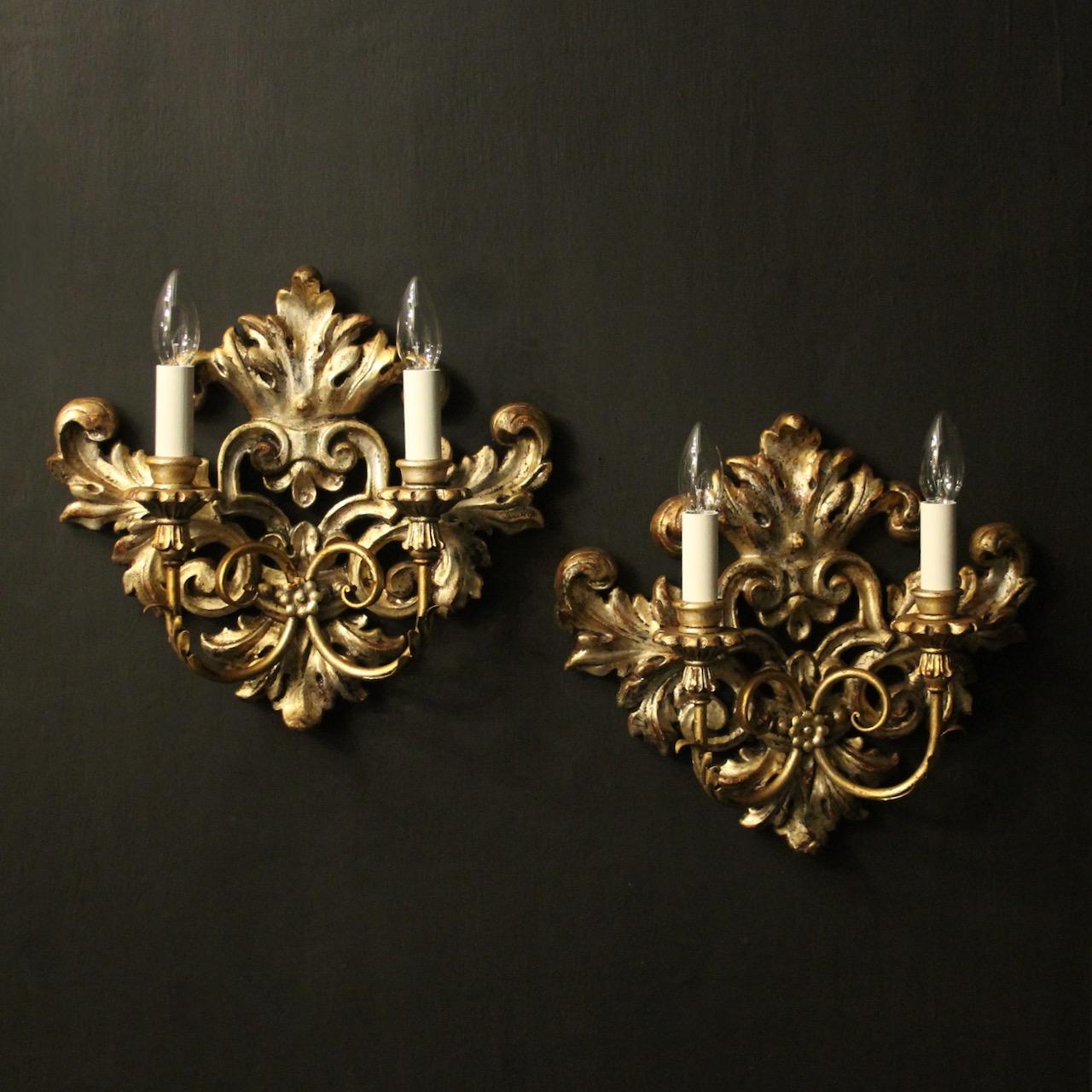 Florentine Silver Giltwood Antique Wall Lights (1 of 10) Florentine Silver Giltwood Antique Wall Lights (1 of 10)