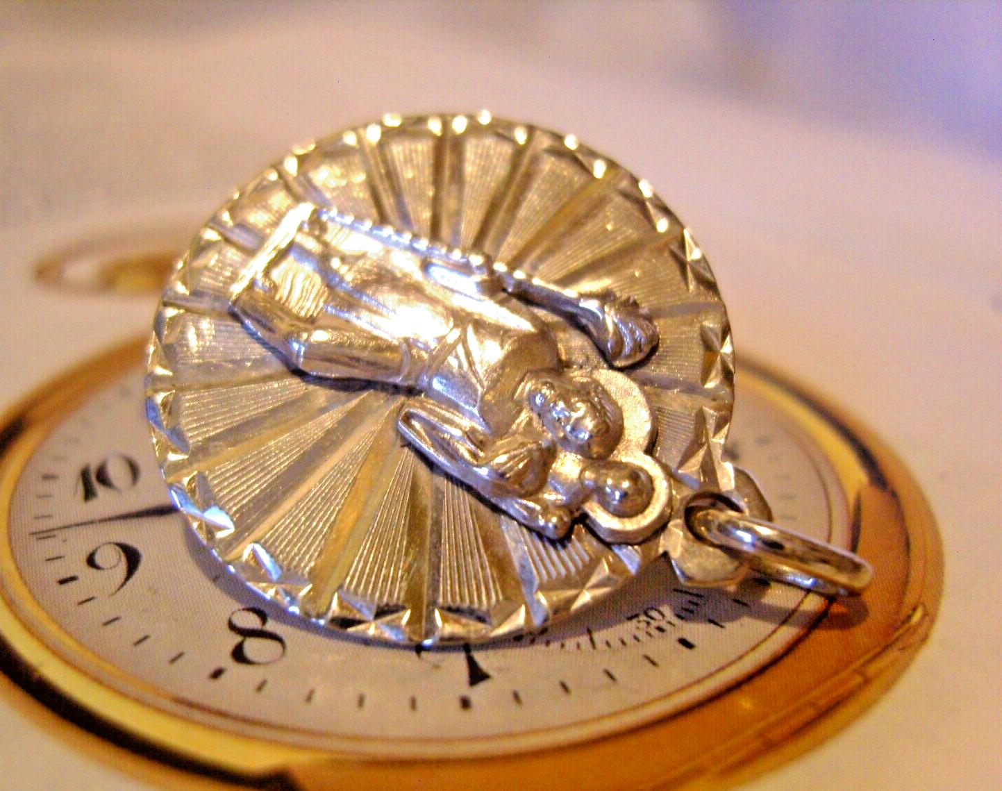 Silver St Christopher Fob 1960s Pocket Watch Chain Big French Silver Vintage Fob (1 of 7)