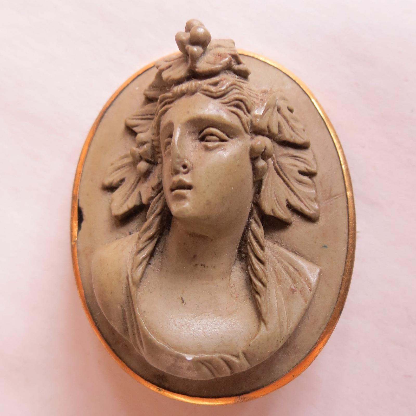 19th Century Grand Tour Lava Cameo Brooch of Bacchante (1 of 7)