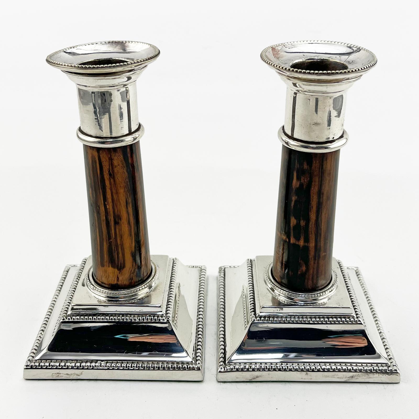 Pair Unusual Victorian Coromandel and Silver Plated Candlesticks (1 of 6) Pair Unusual Victorian Coromandel and Silver Plated Candlesticks (1 of 6)