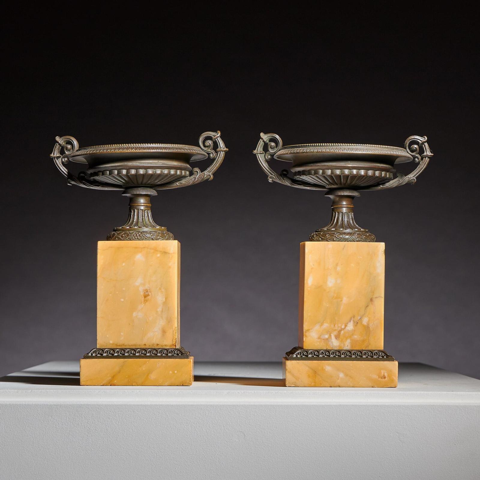 Fine Pair of Early 19th Century French Grand Tour Bronze & Siena Marble Tazzas of Interesting Design (1 of 8)