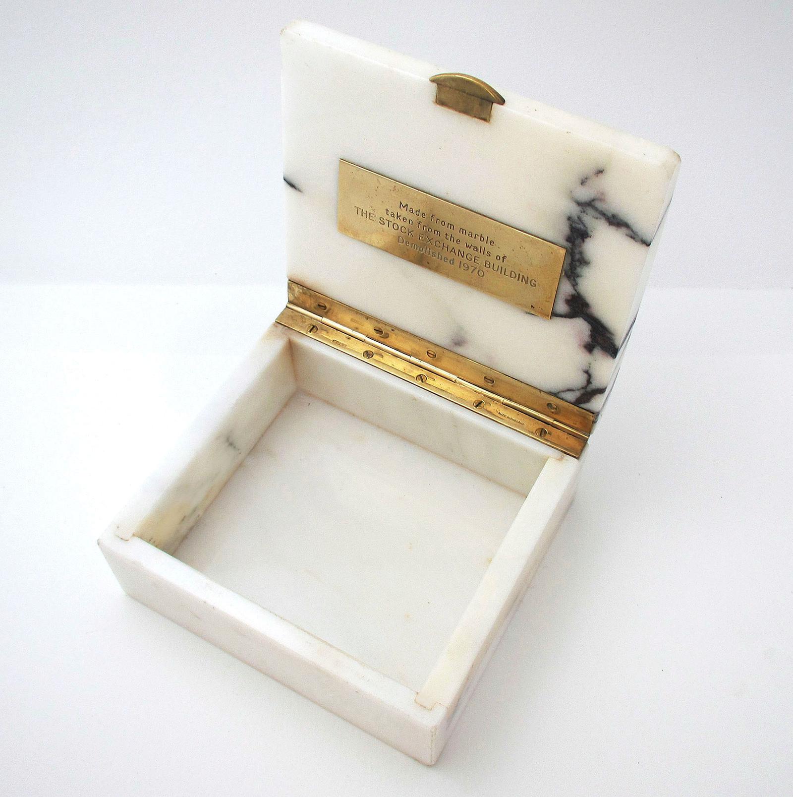 Vintage London Stock Royal Exchange Marble Stone Cigarette Trinket Desk Box Paper Weight c.1970 (1 of 9)