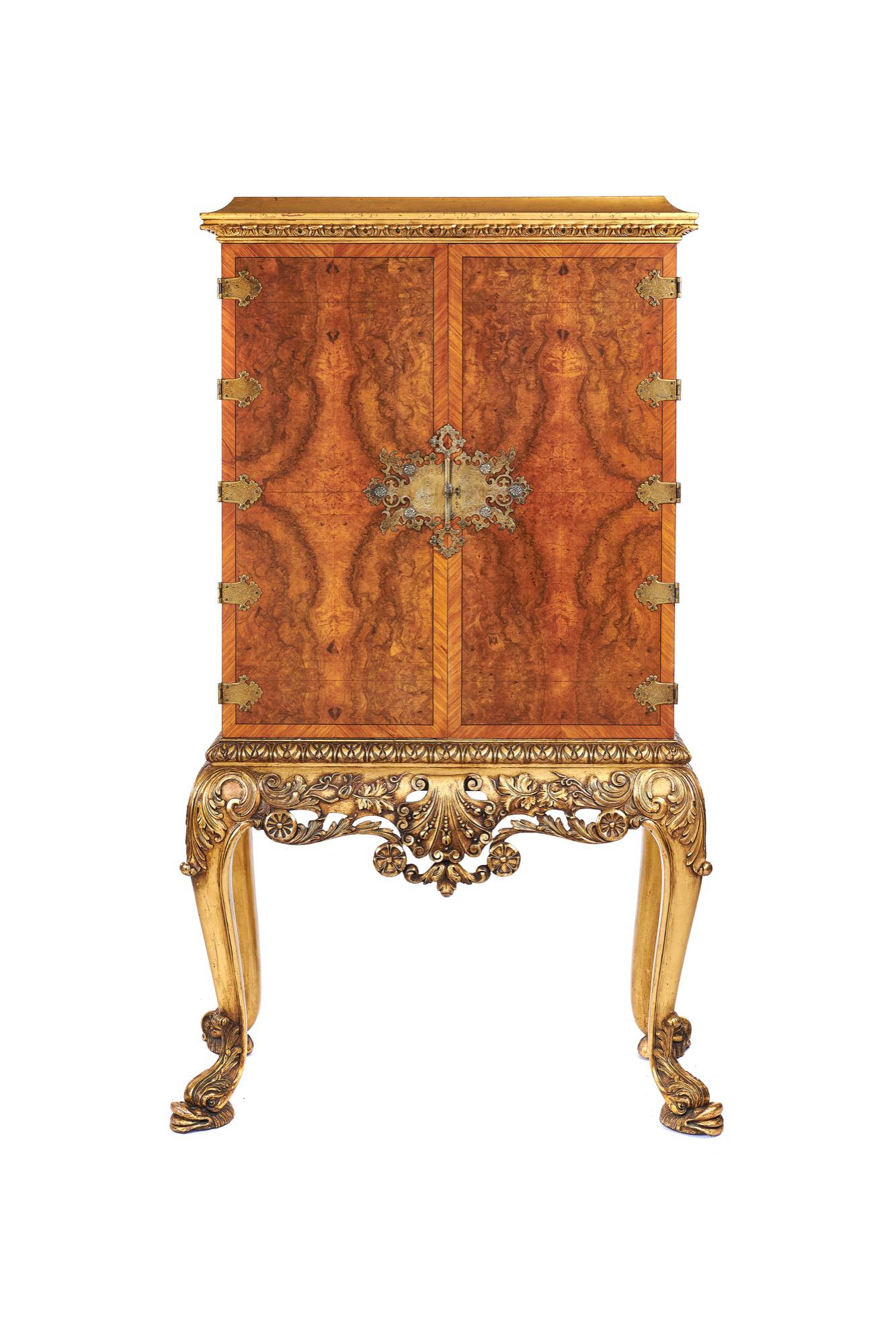 Fine Walnut & Gilt 2 Door Cabinet on Stand c.1920 (1 of 14)