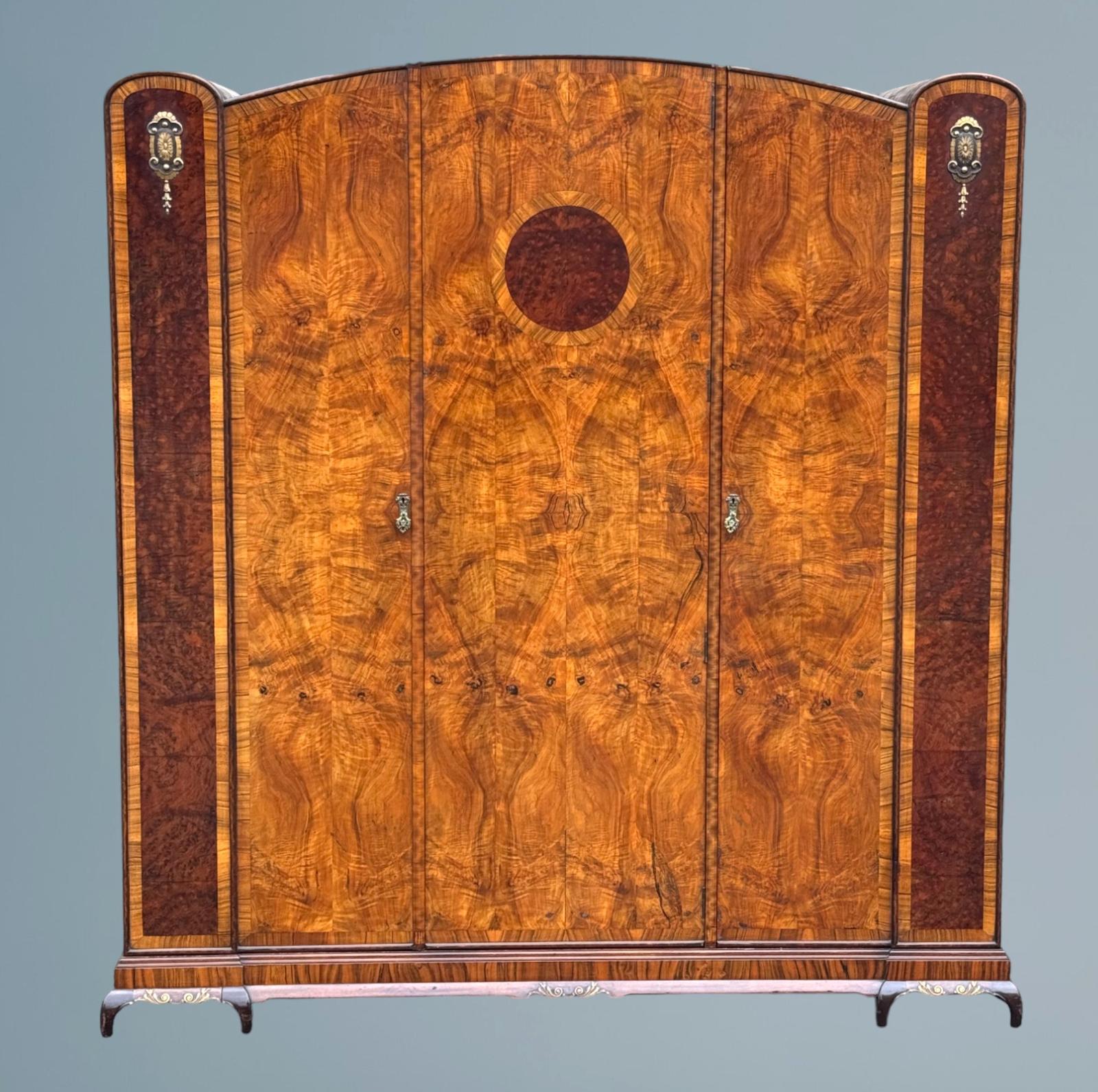 Good Quality Art Deco Burr Walnut Triple Door Wardrobe With Ormolu Mounts (1 of 16)