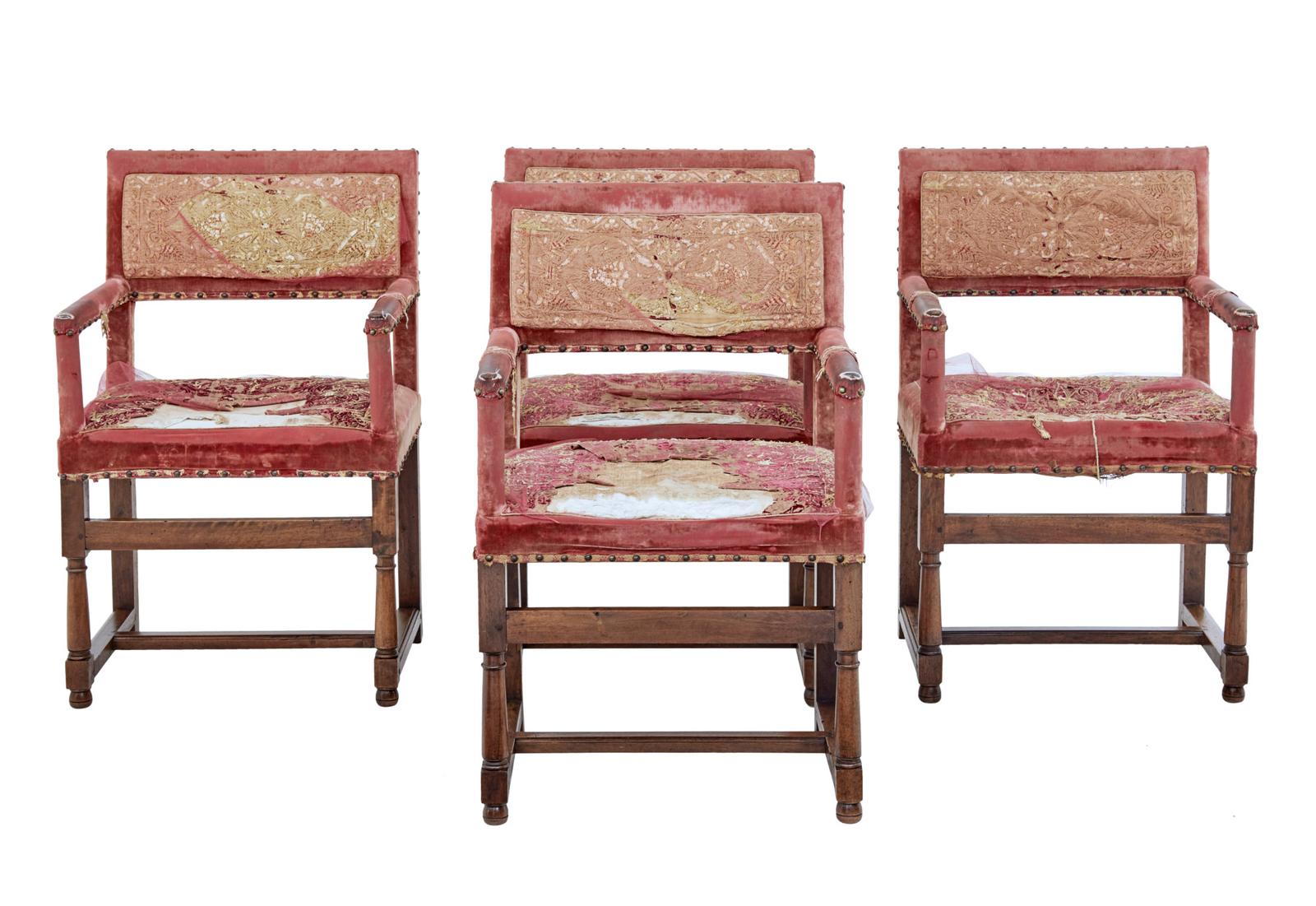 Set of 4 19th Century Walnut Coronation Armchairs (1 of 10)