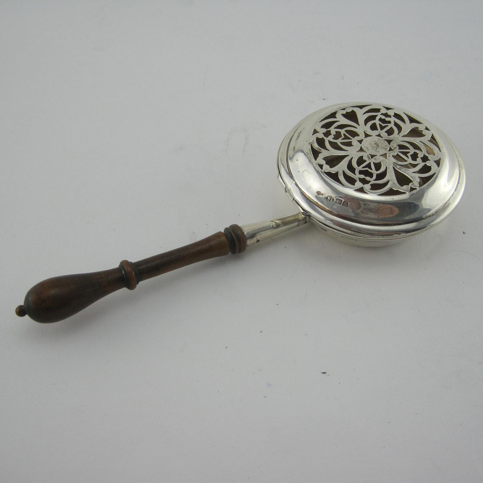 William Comyns Silver Potpourri Holder in the Style of a Miniature Bed Warming Pan (1 of 7)