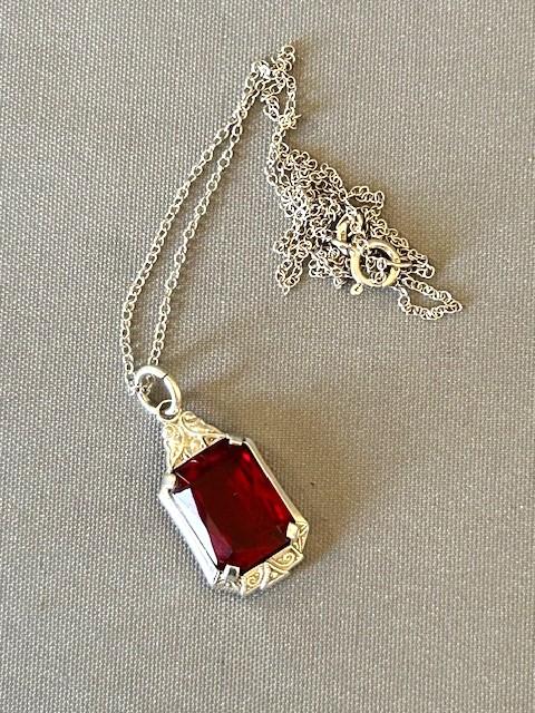 German Silver & Garnet Pendant Necklace (1 of 7) German Silver & Garnet Pendant Necklace (1 of 7)